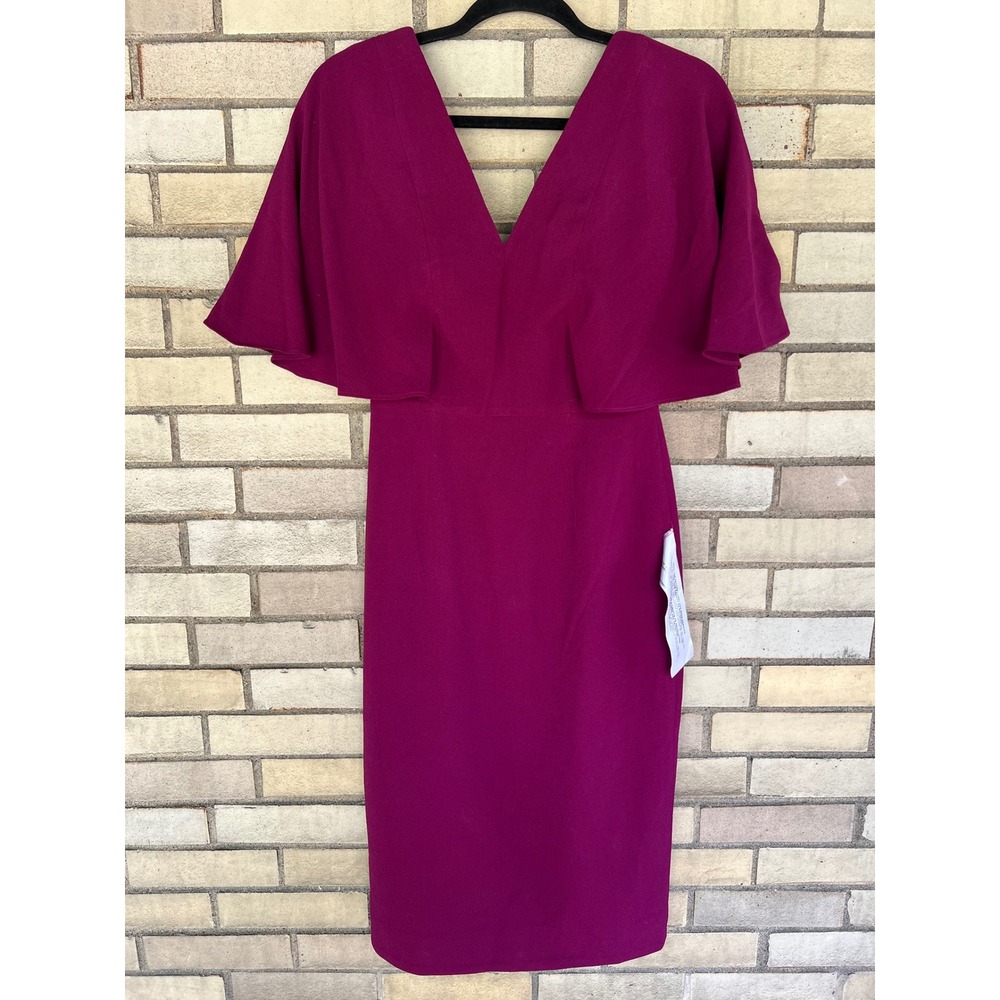 Dress The Population Louisa Butterfly Slv Magenta Midi Dress Small Cocktail NWT